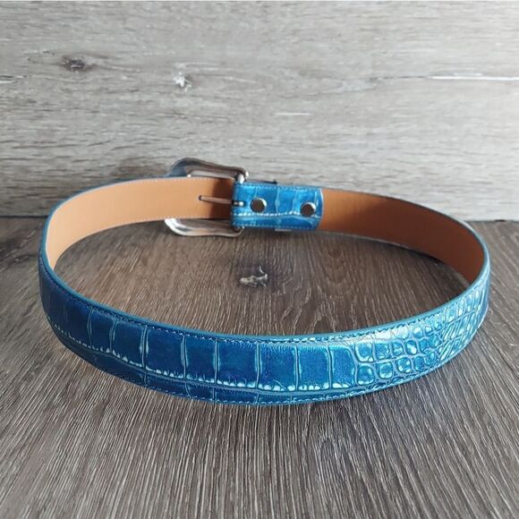 Bad Girl Western Croc Print Leather Belt Blue 💙 Size Small - Picture 3 of 9